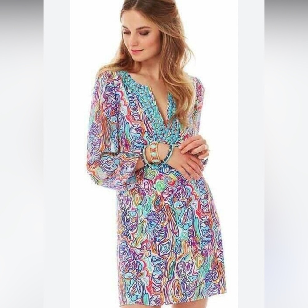 Lilly Pulitzer Seamus what a catch beaded dress size 6 belt missing